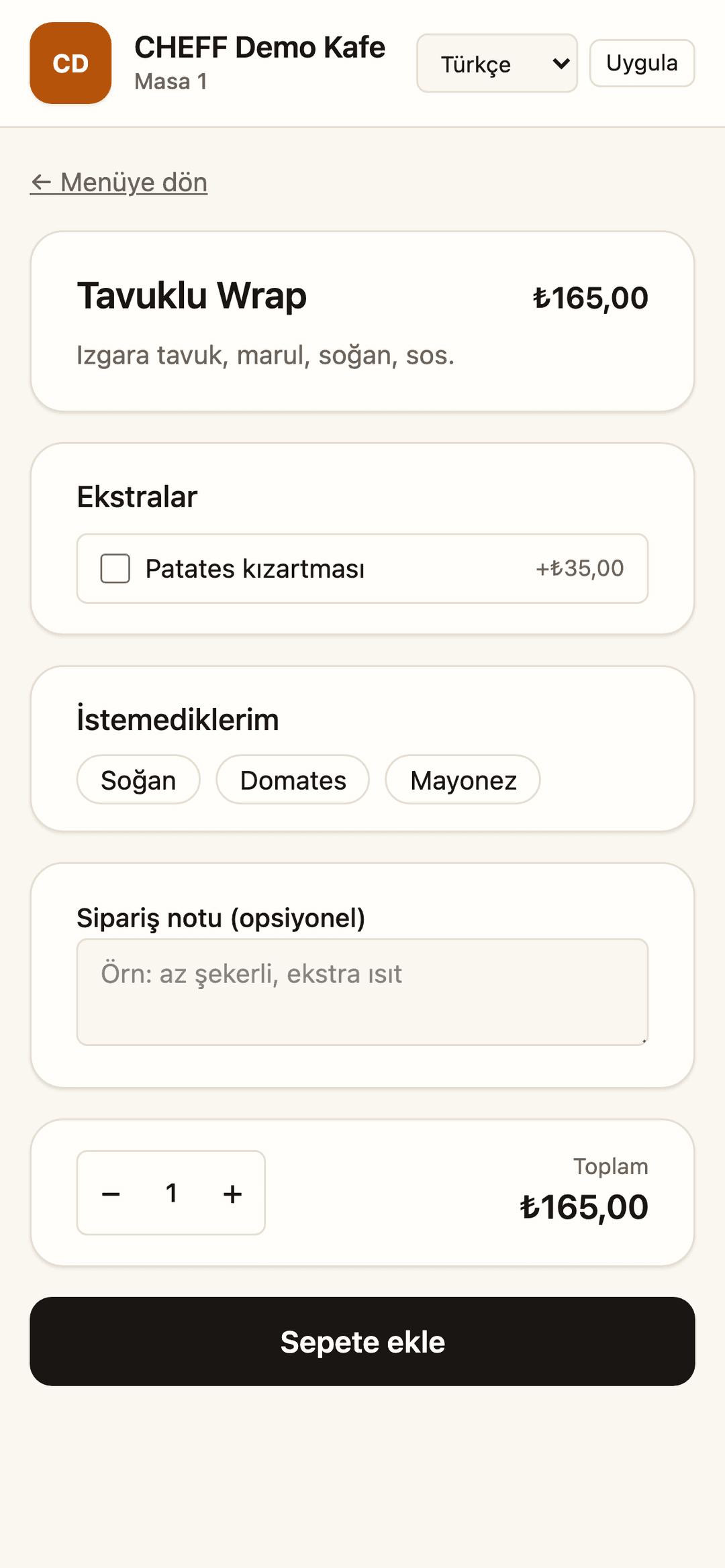 Menüden seç